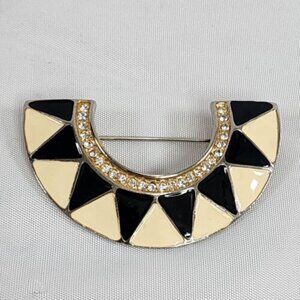 Vintage Park Lane Brooch Enamel Black White Harlequin Style Crystal High Quality
